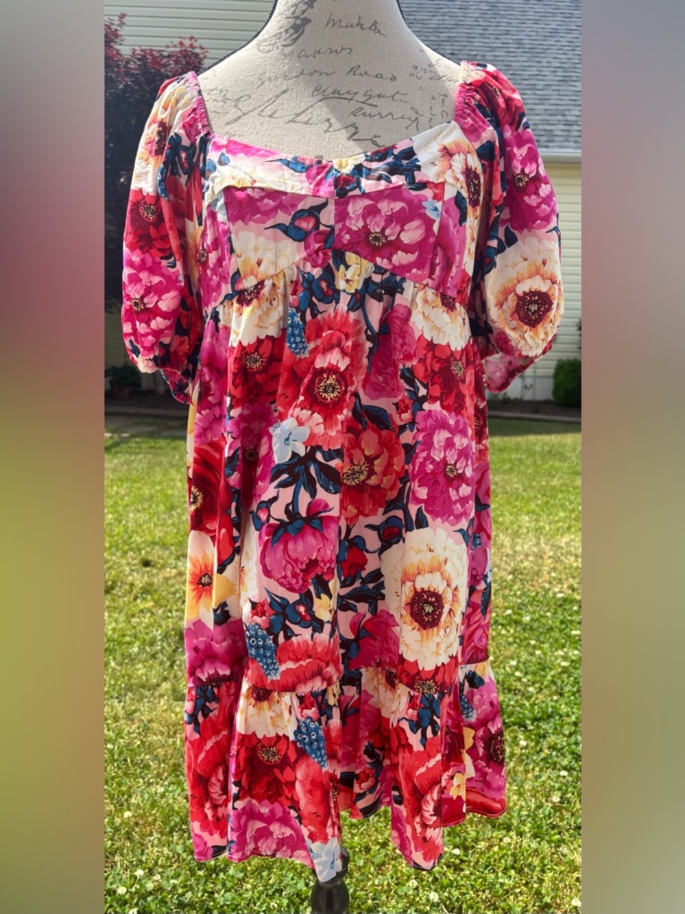 Buddy Love Bright Floral Tiered Dress - Pink & Red Garden Print